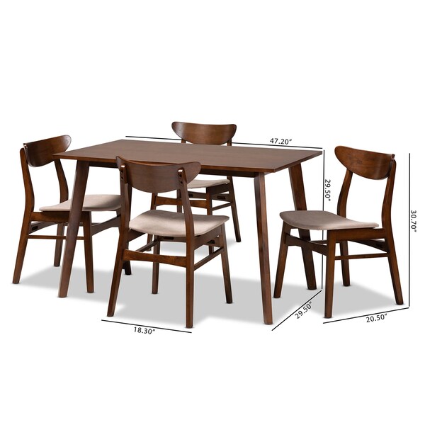 Baxton Studio Orion Light Beige Upholstered and Walnut Wood 5-Piece Dining Set - 167-10809-10807