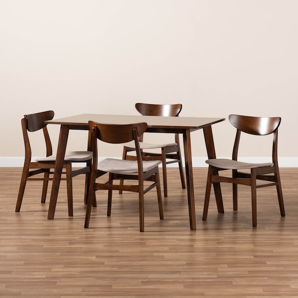 Baxton Studio Orion Light Beige Upholstered and Walnut Wood 5-Piece Dining Set - 167-10809-10807