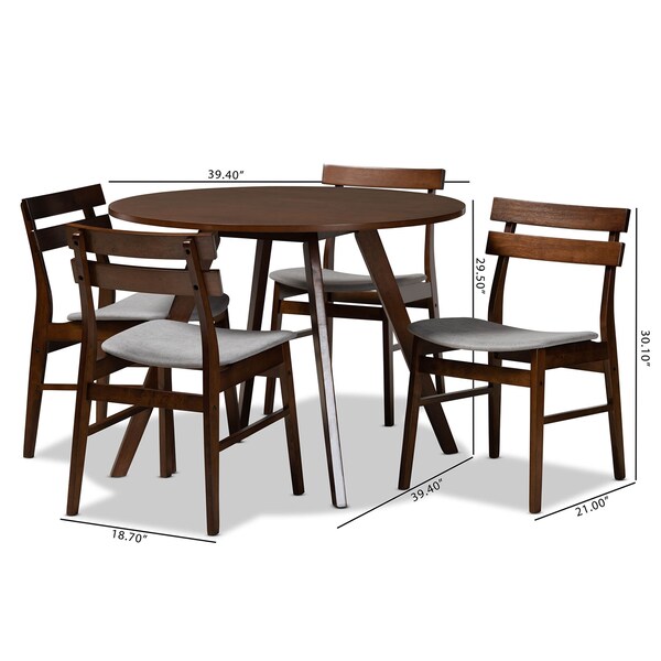 Baxton Studio Eiko Light Grey Upholstered and Walnut Wood 5-Piece Dining Set - 168-10816-10808