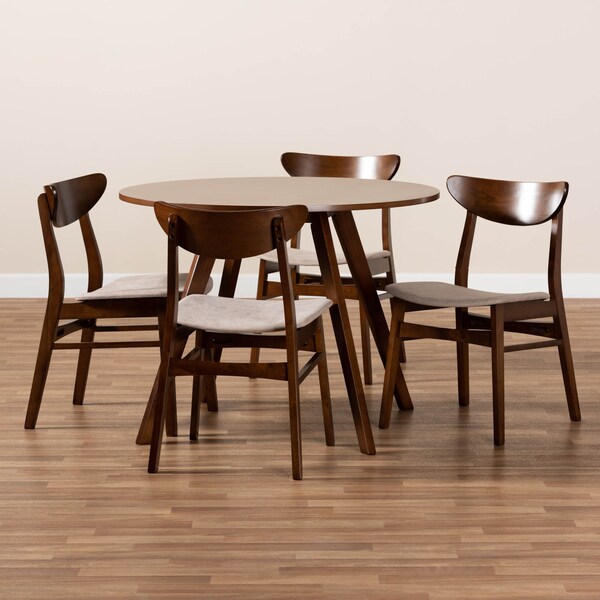Baxton Studio Philip Light Beige Upholstered and Walnut Wood 5-Piece Dining Set - 167-10809-10808