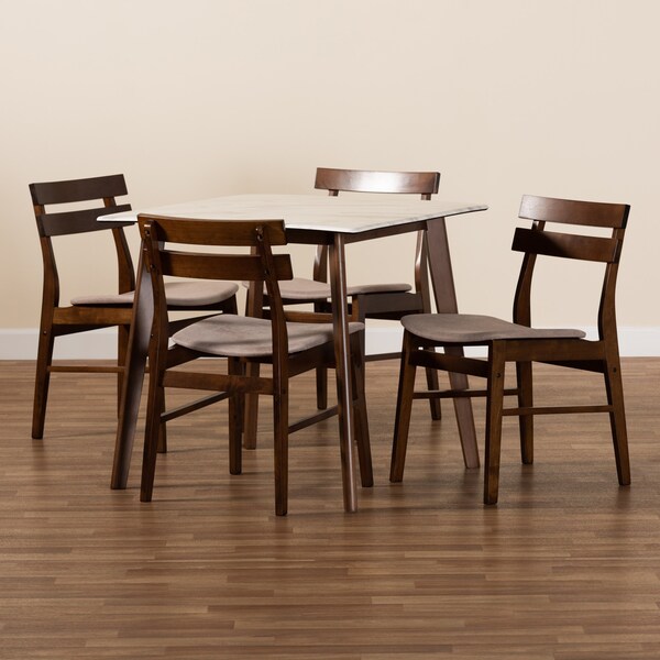 Baxton Studio Richmond Mid-Century Light Beige Fabric and Walnut Brown Finished Wood 5-PC Dining Set - 180-10815-11082-ZORO