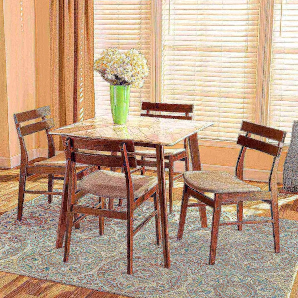 Baxton Studio Richmond Mid-Century Light Beige Fabric and Walnut Brown Finished Wood 5-PC Dining Set - 180-10815-11082-ZORO