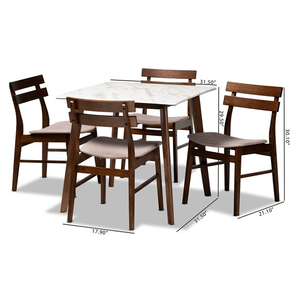 Baxton Studio Richmond Mid-Century Light Beige Fabric and Walnut Brown Finished Wood 5-PC Dining Set - 180-10815-11082-ZORO