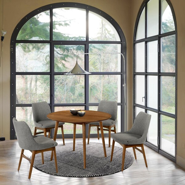 Armen Living Arcadia and Azalea 42" Round Charcoal and Walnut Wood 5 Piece Dining Set - SETARDI5AZWACH42