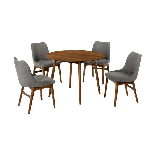Armen Living Arcadia and Azalea 42" Round Charcoal and Walnut Wood 5 Piece Dining Set - SETARDI5AZWACH42