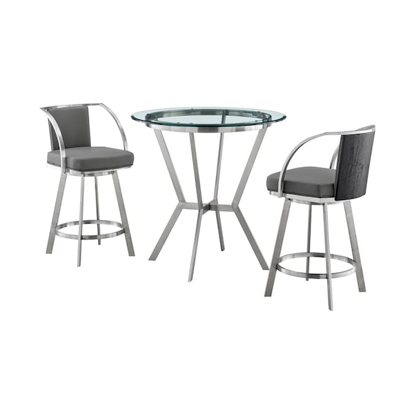 Armen Living Naomi and Livingston 3-Piece Counter Height Dining Set in Brushed Stainless Steel - SETNMLVGRBS3
