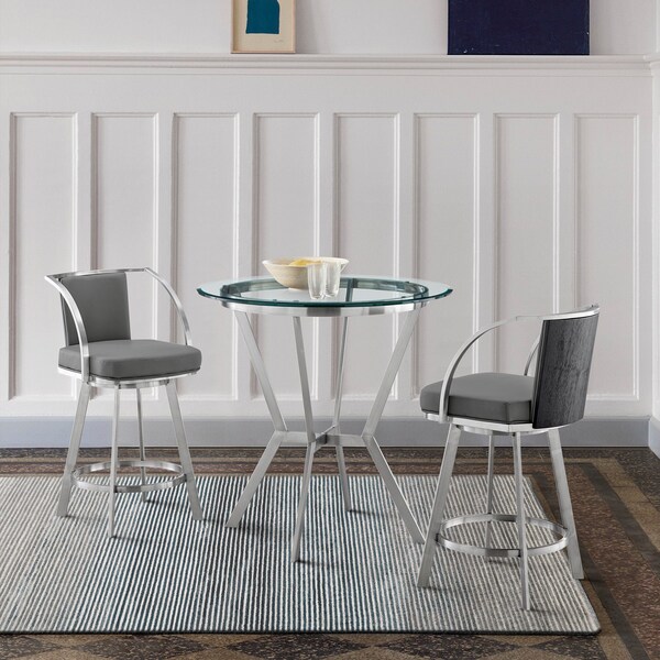 Armen Living Naomi and Livingston 3-Piece Counter Height Dining Set in Brushed Stainless Steel - SETNMLVGRBS3