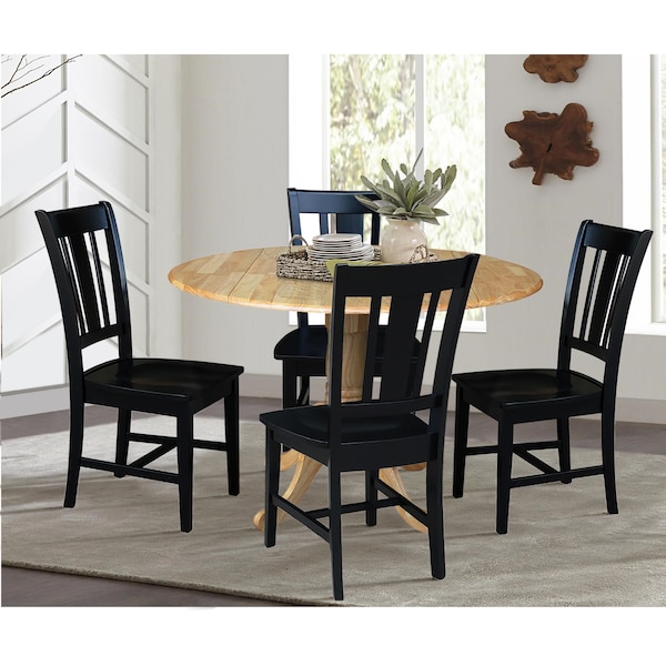 International Concepts 42 in. Dual Drop Leaf Table with 4 Splat Back Dining Chairs - 5 Piece Dining Set - K01-42DP-C46-10-4