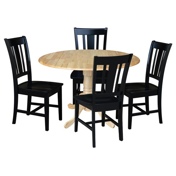 International Concepts 42 in. Dual Drop Leaf Table with 4 Splat Back Dining Chairs - 5 Piece Dining Set - K01-42DP-C46-10-4