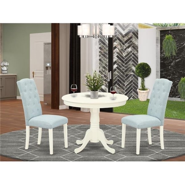 East West Furniture East West Furniture ANCE3-LWH-15 3 Piece Antique Dinette Set - Linen White & Baby Blue - ANCE3-LWH-15