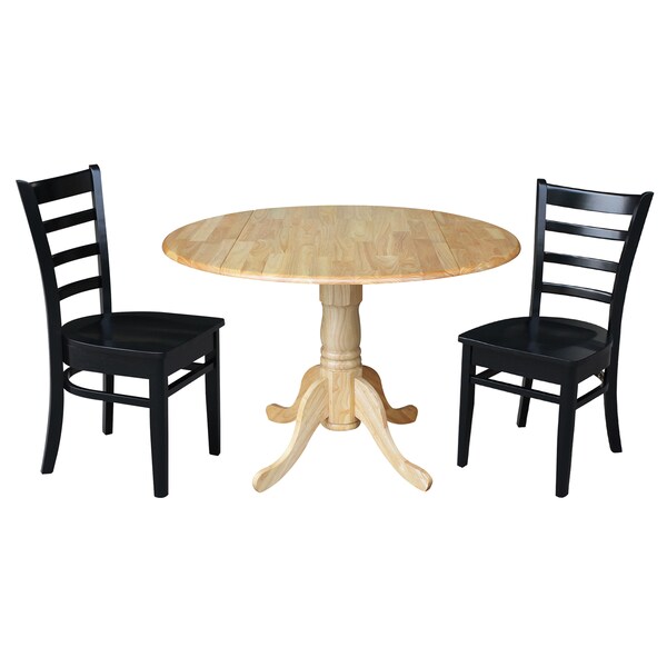 International Concepts 42 in. Dual Drop Leaf Table with 2 Ladder Back Dining Chairs - 3 Piece Dining Set - K01-42DP-C46-617P