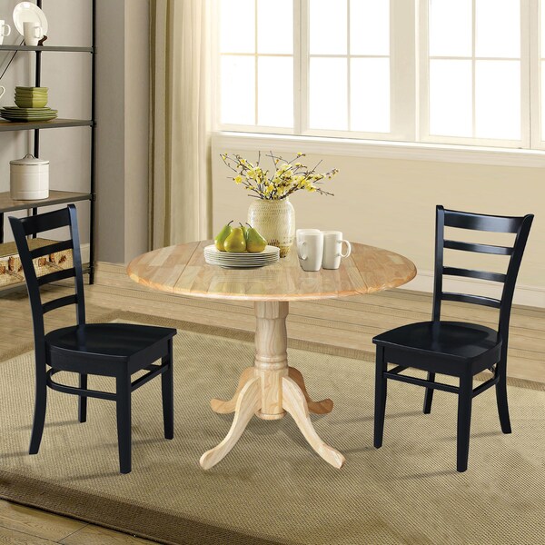 International Concepts 42 in. Dual Drop Leaf Table with 2 Ladder Back Dining Chairs - 3 Piece Dining Set - K01-42DP-C46-617P
