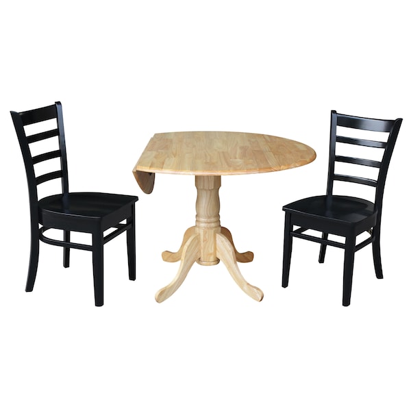 International Concepts 42 in. Dual Drop Leaf Table with 2 Ladder Back Dining Chairs - 3 Piece Dining Set - K01-42DP-C46-617P