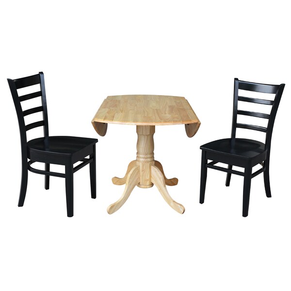 International Concepts 42 in. Dual Drop Leaf Table with 2 Ladder Back Dining Chairs - 3 Piece Dining Set - K01-42DP-C46-617P