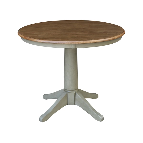 International Concepts Round 36 in Rd Top Pedestal Table, 2 Emily Chairs, Hickory/Stone, 36 in W, 36 in L, 29.9 in H, Wood - K41-36RT-27B-C617P