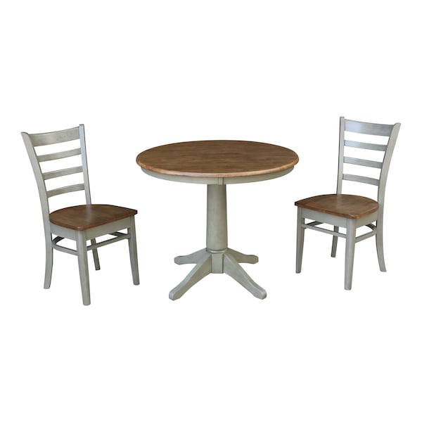 International Concepts Round 36 in Rd Top Pedestal Table, 2 Emily Chairs, Hickory/Stone, 36 in W, 36 in L, 29.9 in H, Wood - K41-36RT-27B-C617P