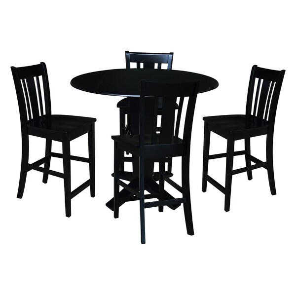 International Concepts 42 in. Solid Wood Dual Drop Leaf Dining Table with 4 Counter Height Stools in Black - K46-42DPT-23B-S102-4