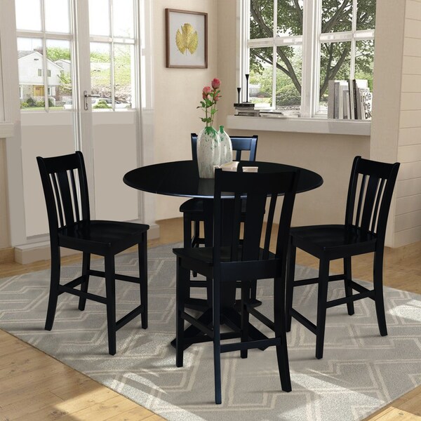 International Concepts 42 in. Solid Wood Dual Drop Leaf Dining Table with 4 Counter Height Stools in Black - K46-42DPT-23B-S102-4