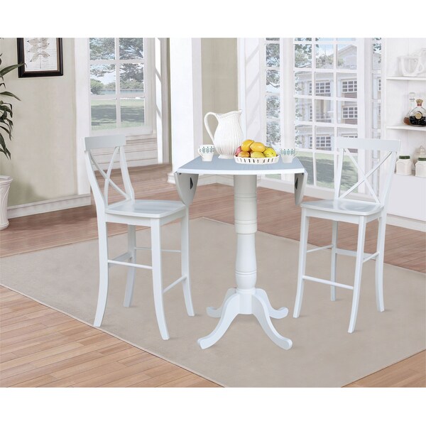 International Concepts Round 42, Round Pedestal Bar Height Table with 2 Bar Height Stools, White, 42 in W, 42 in L, Wood - K08-42DPT-S6133-2
