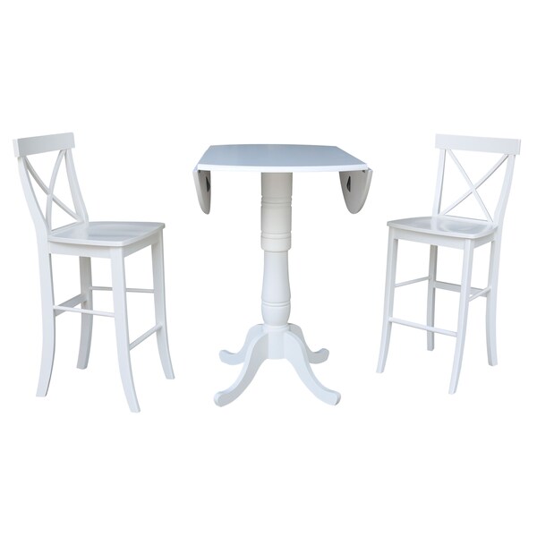 International Concepts Round 42, Round Pedestal Bar Height Table with 2 Bar Height Stools, White, 42 in W, 42 in L, Wood - K08-42DPT-S6133-2