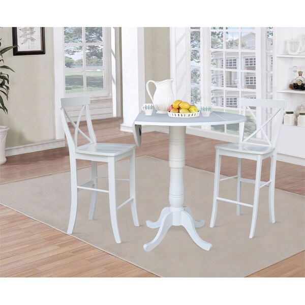 International Concepts Round 42, Round Pedestal Bar Height Table with 2 Bar Height Stools, White, 42 in W, 42 in L, Wood - K08-42DPT-S6133-2