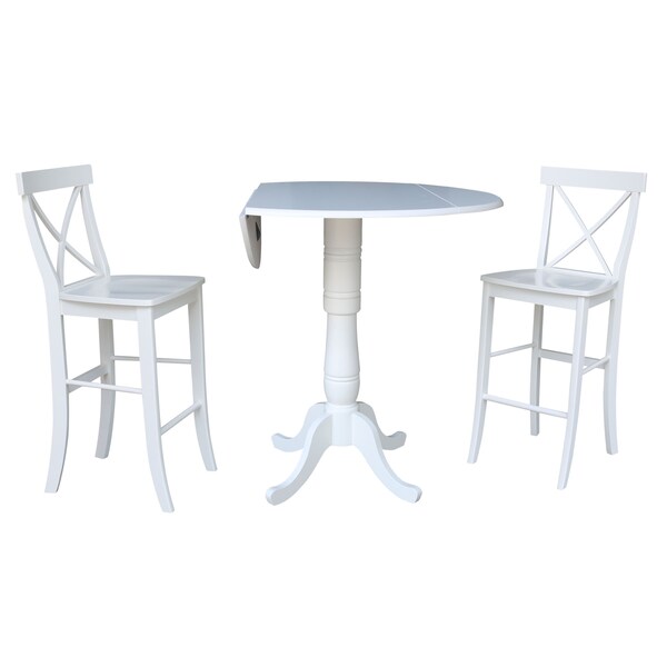 International Concepts Round 42, Round Pedestal Bar Height Table with 2 Bar Height Stools, White, 42 in W, 42 in L, Wood - K08-42DPT-S6133-2