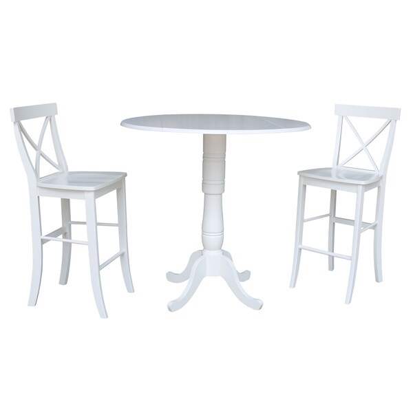 International Concepts Round 42, Round Pedestal Bar Height Table with 2 Bar Height Stools, White, 42 in W, 42 in L, Wood - K08-42DPT-S6133-2