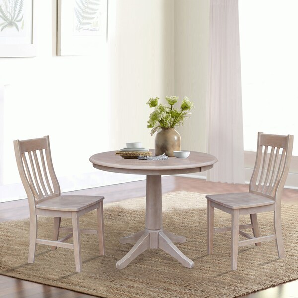 International Concepts Round 36 in Round Extension Dining Table with 2 Cafe Chairs, Washed Gray Taupe, 36 in W, 48 in L - K09-36RXT-27B-C61-2