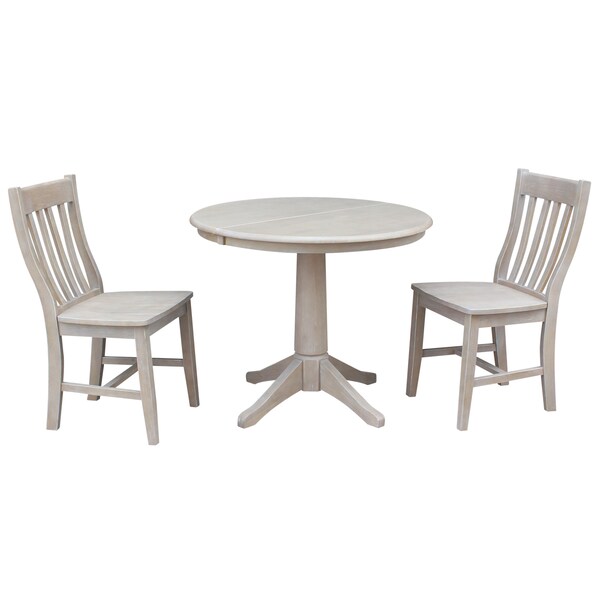International Concepts Round 36 in Round Extension Dining Table with 2 Cafe Chairs, Washed Gray Taupe, 36 in W, 48 in L - K09-36RXT-27B-C61-2