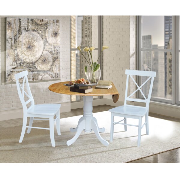 International Concepts 42 in. Dual Drop Leaf Table with 2 Cross Back Dining Chairs - 3 Piece Dining Set - K02-42DP-C08-613P