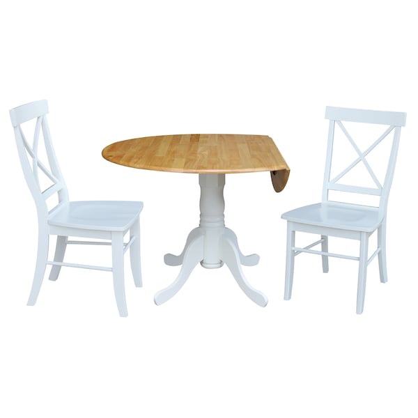 International Concepts 42 in. Dual Drop Leaf Table with 2 Cross Back Dining Chairs - 3 Piece Dining Set - K02-42DP-C08-613P