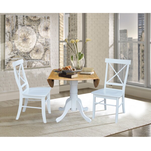 International Concepts 42 in. Dual Drop Leaf Table with 2 Cross Back Dining Chairs - 3 Piece Dining Set - K02-42DP-C08-613P