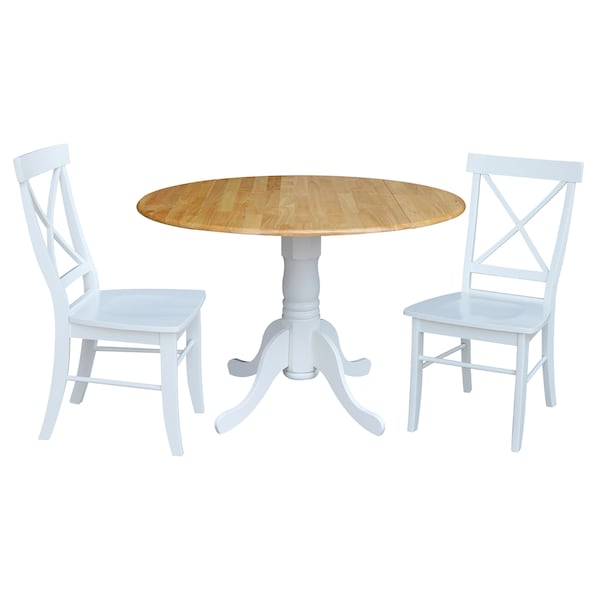 International Concepts 42 in. Dual Drop Leaf Table with 2 Cross Back Dining Chairs - 3 Piece Dining Set - K02-42DP-C08-613P