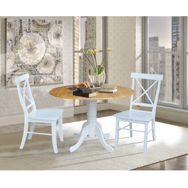 International Concepts 42 in. Dual Drop Leaf Table with 2 Cross Back Dining Chairs - 3 Piece Dining Set - K02-42DP-C08-613P