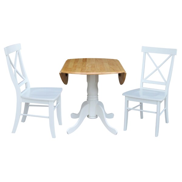 International Concepts 42 in. Dual Drop Leaf Table with 2 Cross Back Dining Chairs - 3 Piece Dining Set - K02-42DP-C08-613P