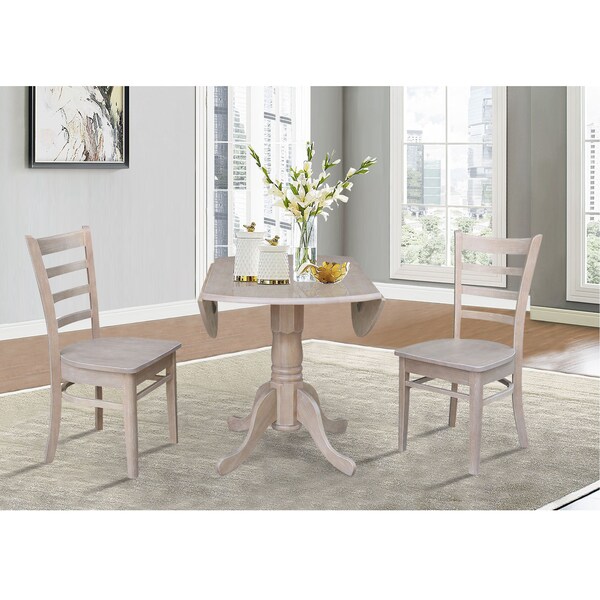 International Concepts Square 42 in Dual Drop Leaf Table with 2 Emily Side Chairs, Washed Gray Taupe, 42 in W, 42 in L - K09-42DP-C617P