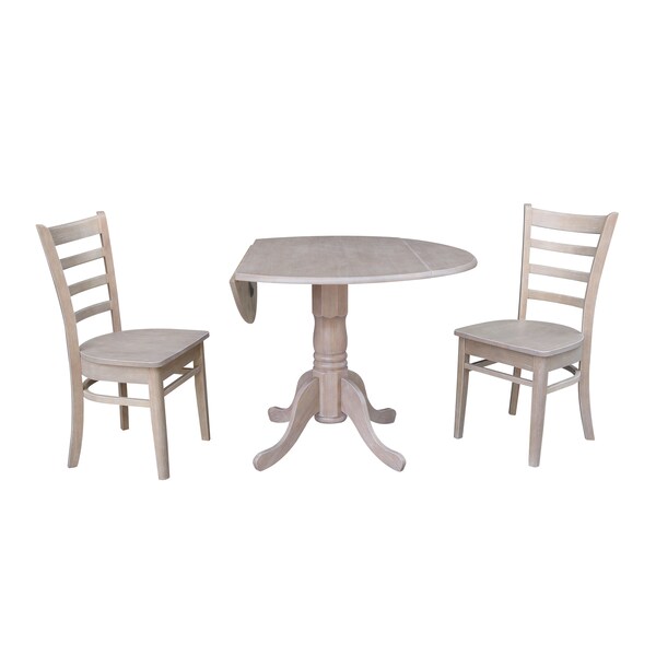 International Concepts Square 42 in Dual Drop Leaf Table with 2 Emily Side Chairs, Washed Gray Taupe, 42 in W, 42 in L - K09-42DP-C617P