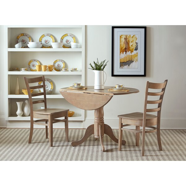 International Concepts Square 42 in Dual Drop Leaf Table with 2 Emily Side Chairs, Washed Gray Taupe, 42 in W, 42 in L - K09-42DP-C617P