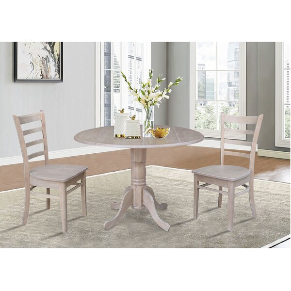International Concepts Square 42 in Dual Drop Leaf Table with 2 Emily Side Chairs, Washed Gray Taupe, 42 in W, 42 in L - K09-42DP-C617P