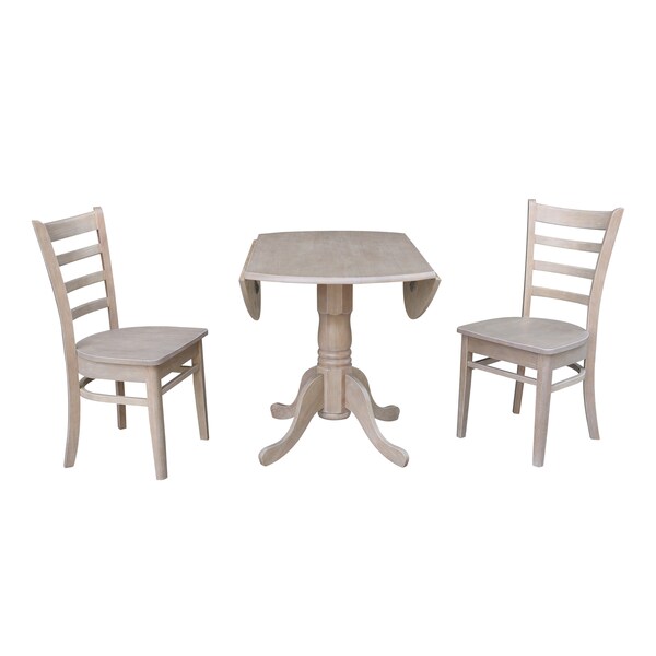 International Concepts Square 42 in Dual Drop Leaf Table with 2 Emily Side Chairs, Washed Gray Taupe, 42 in W, 42 in L - K09-42DP-C617P