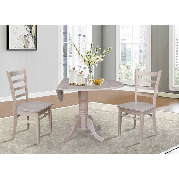 International Concepts Square 42 in Dual Drop Leaf Table with 2 Emily Side Chairs, Washed Gray Taupe, 42 in W, 42 in L - K09-42DP-C617P