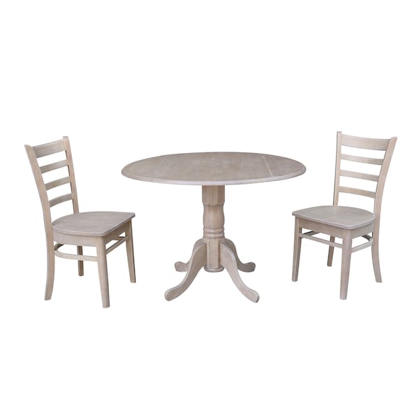 International Concepts Square 42 in Dual Drop Leaf Table with 2 Emily Side Chairs, Washed Gray Taupe, 42 in W, 42 in L - K09-42DP-C617P