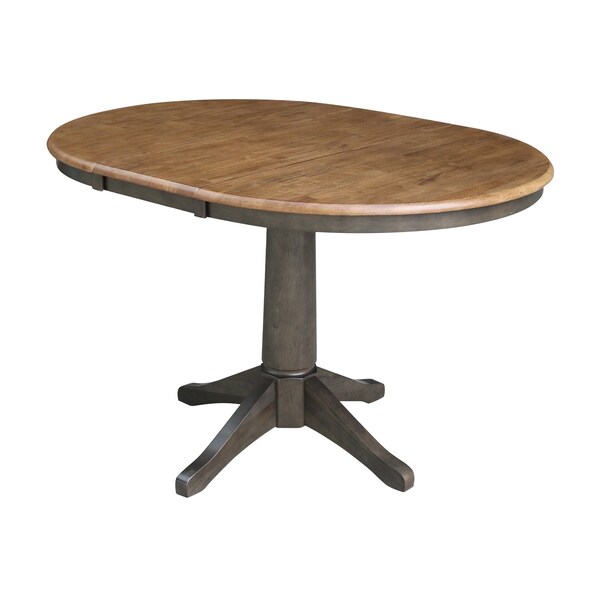 International Concepts 36 in. Round Extension Dining Table with Leaf and 4 Madrid LadderBack Chairs - 5 Piece Dining Set - K45-36RXT-27B-C2-4