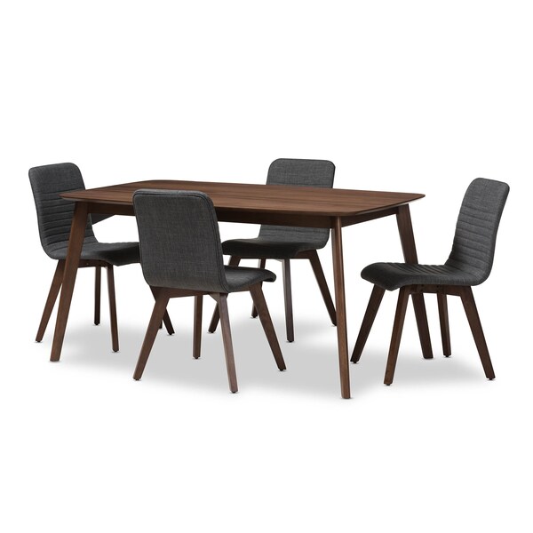 Baxton Studio Sugar Dark Grey Upholstered Walnut Wood Finished 5-Piece Dining Set - 144-6796-7946