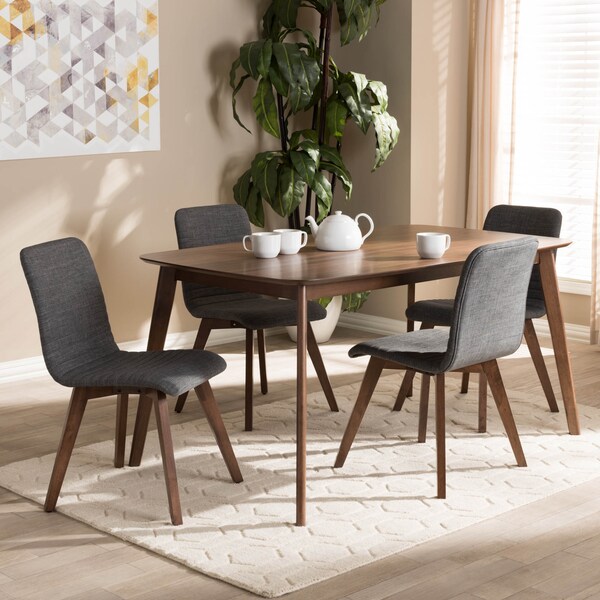 Baxton Studio Sugar Dark Grey Upholstered Walnut Wood Finished 5-Piece Dining Set - 144-6796-7946