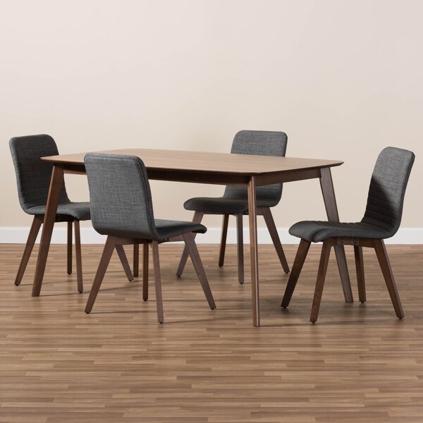 Baxton Studio Sugar Dark Grey Upholstered Walnut Wood Finished 5-Piece Dining Set - 144-6796-7946