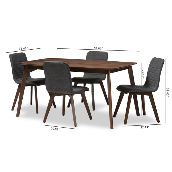 Baxton Studio Sugar Dark Grey Upholstered Walnut Wood Finished 5-Piece Dining Set - 144-6796-7946