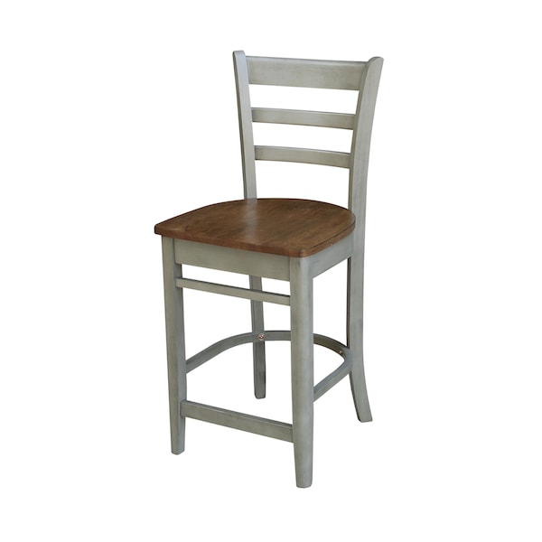 International Concepts Round 36 in Rd Extension Dining Table, 4 Emily Counter Ht Stools, Hickory/Stone, 36 in W, 48 in L - K41-36RXT-6B-S6172-4