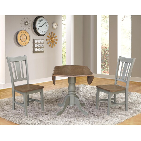 International Concepts Round 42 in Dual Drop Leaf Table, 2 San Remo Side Chairs, Hickory/Stone, 42 in W, 42 in L, 29.5 in H - K41-42DP-C10P