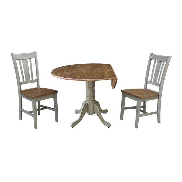International Concepts Round 42 in Dual Drop Leaf Table, 2 San Remo Side Chairs, Hickory/Stone, 42 in W, 42 in L, 29.5 in H - K41-42DP-C10P